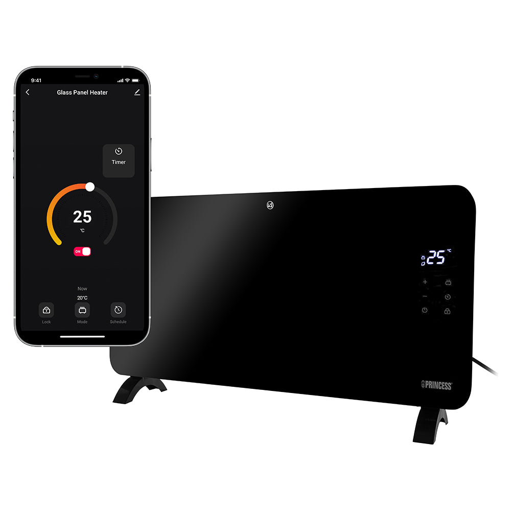 Princess Smart Glass Panel Heater with Voice Control - Black | 01.348150.02.001 from Princess - DID Electrical
