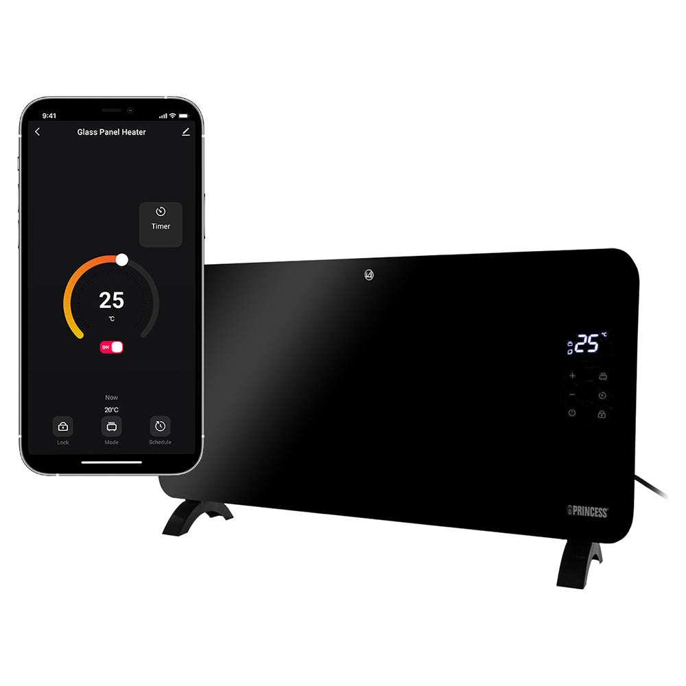Princess Smart Glass Panel Heater with Voice Control - Black | 01.348150.02.001 from Princess - DID Electrical
