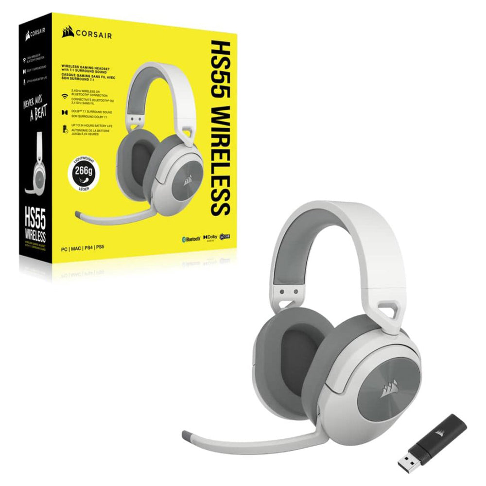 Corsair HS55 Over-Ear Wireless Bluetooth Gaming Headset - White | 106-CA-9011281-EU from Corsair - DID Electrical