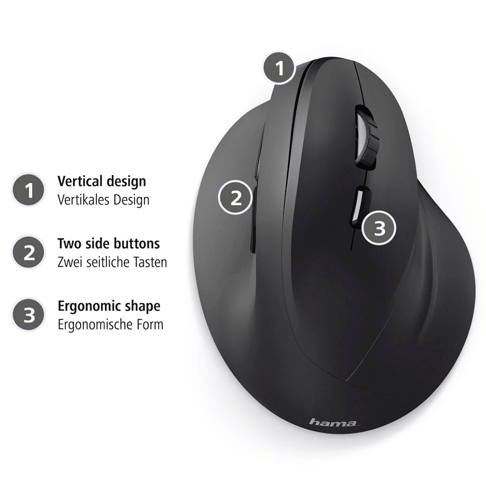 Hama EMW-500 Ergonomic Wireless Mouse - Black | 370396 from Hama - DID Electrical