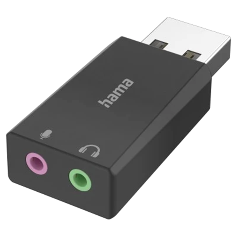 Hama 2 x 3.5 mm Jack Socket USB Stereo Sound Card - Black | 437242 from Hama - DID Electrical