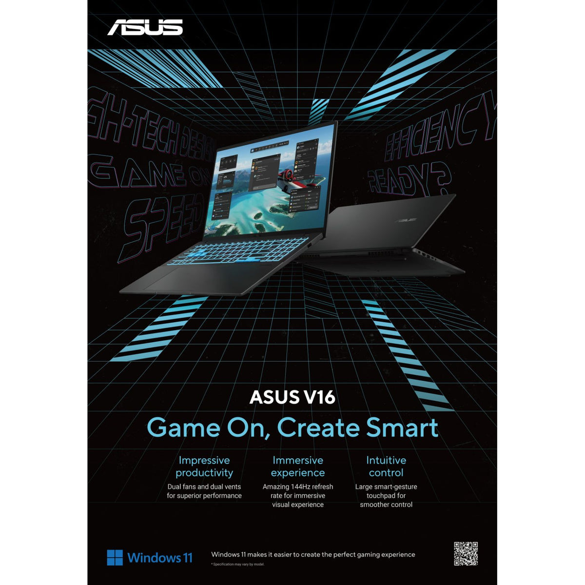 Asus V16 Intel Core 5 16" 16GB/512GB Laptop - Matte Black | SV3607VU-RP195W from Asus - DID Electrical