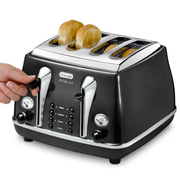 DeLonghi Icona Micalite 1800W 4 Slice Toaster - Black | CTOM4003.BK from DeLonghi - DID Electrical