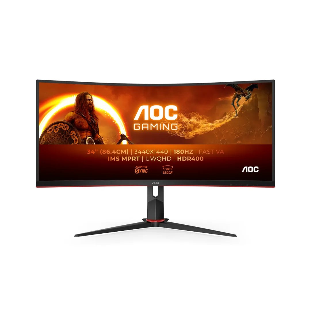 AOC 34" 180HZ Curved Ultrawide Gaming Monitor - Black & Red | CU34G2XP/BK from AOC - DID Electrical