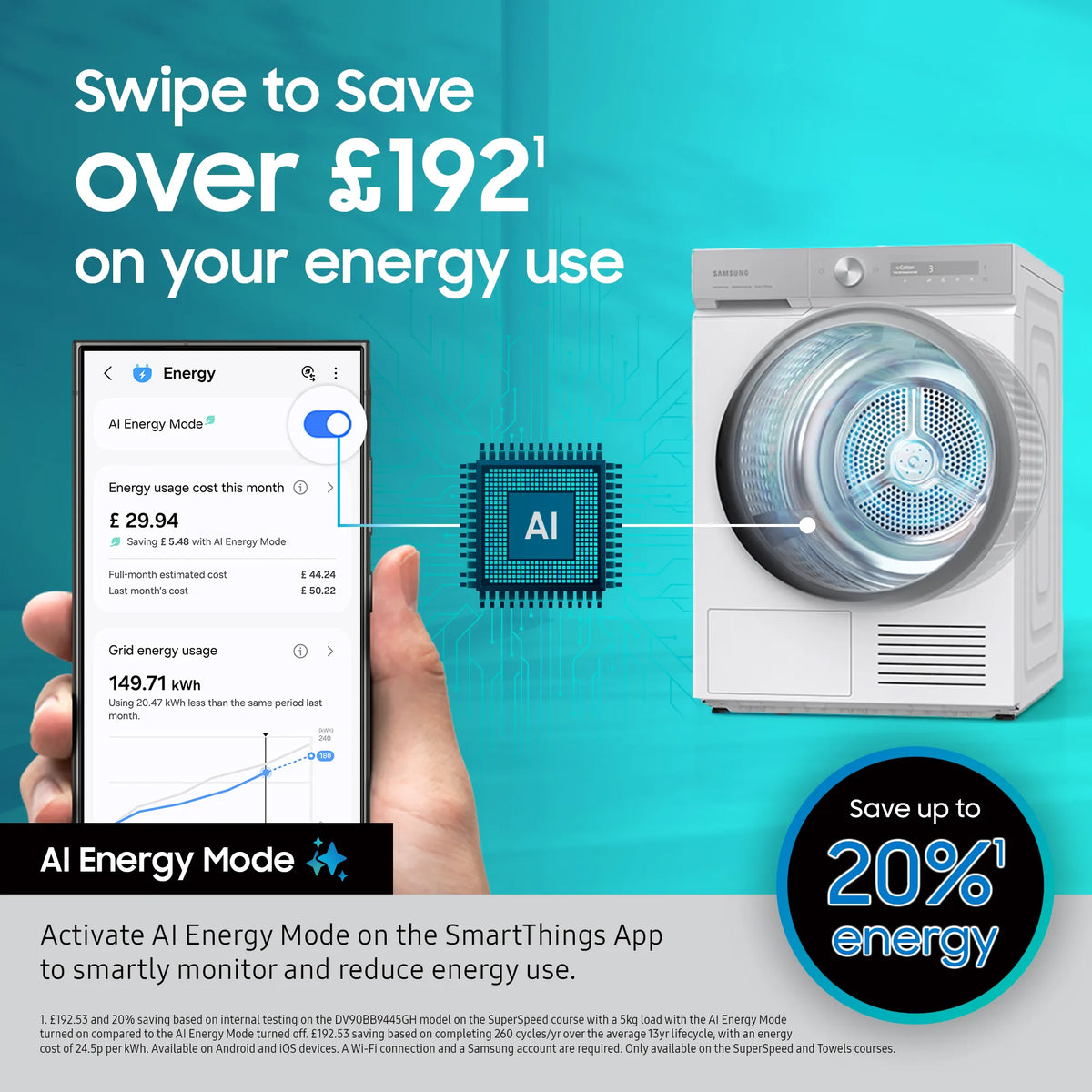 Samsung Series 5 9KG Freestanding Condenser Tumble Dryer - Black | DV90DG52A0ABEU from Samsung - DID Electrical