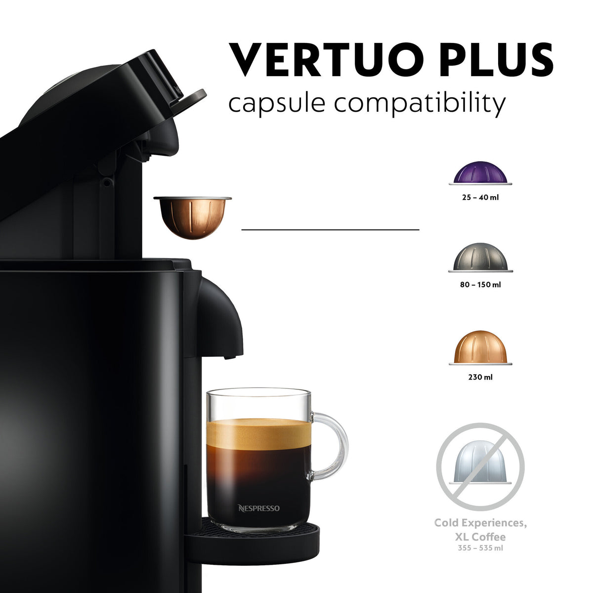 DeLonghi Nespresso Vertuo Plus Capsule Coffee Machine - Black | ENV150.B from DeLonghi - DID Electrical