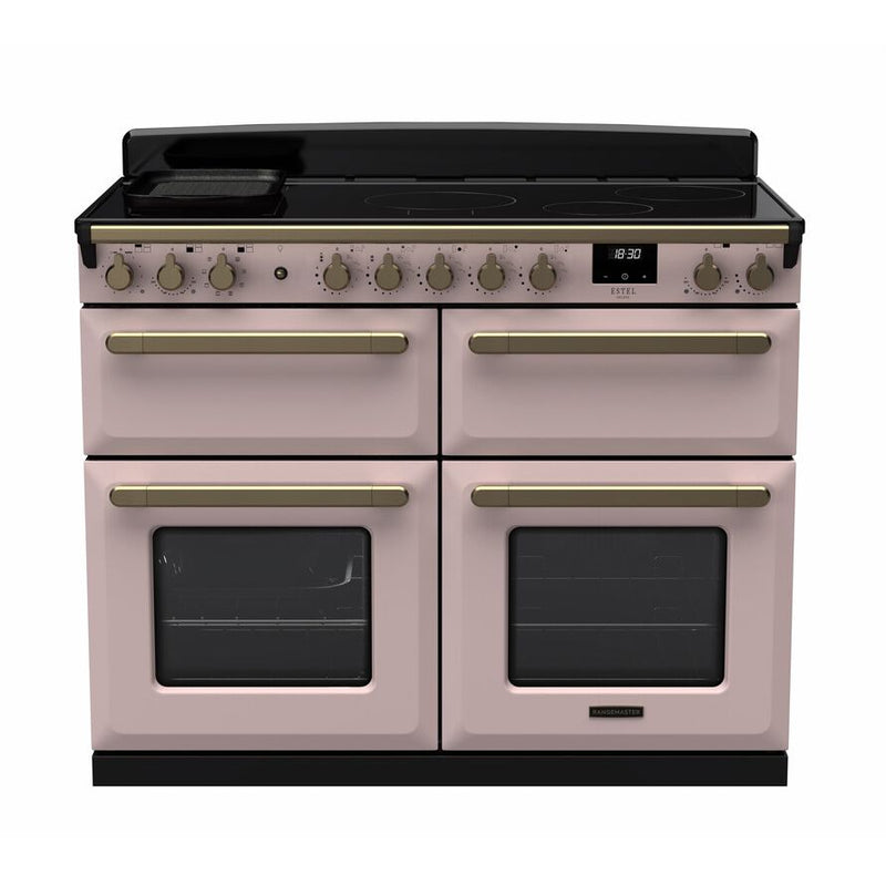 Rangemaster Estel Deluxe 110CM Electric Range Cooker - Pale Pink with Antique Brass | ESDLB110EIPPPK/AB1 from Rangemaster - DID Electrical