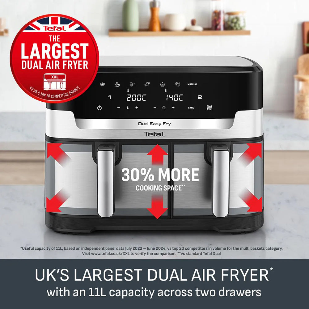 Tefal Easy Fry Dual XXL 11L Air Fryer - Stainless Steel | EY942DG1 from Tefal - DID Electrical