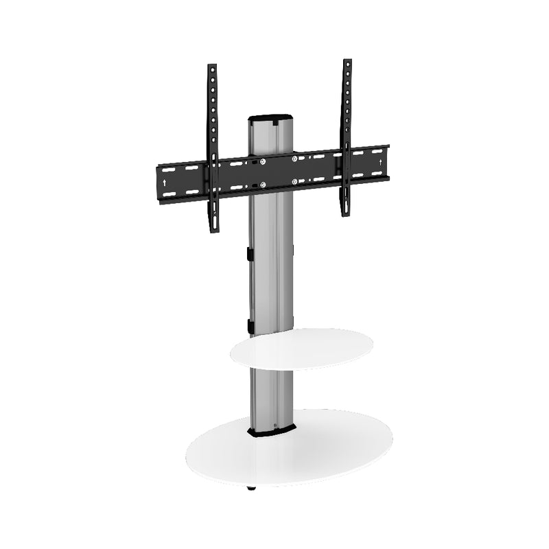 AVF Eno 60cm Pedestal TV Stand - Silver Column / White Glass Base and Shelf | FSL600ENSW from AVF - DID Electrical