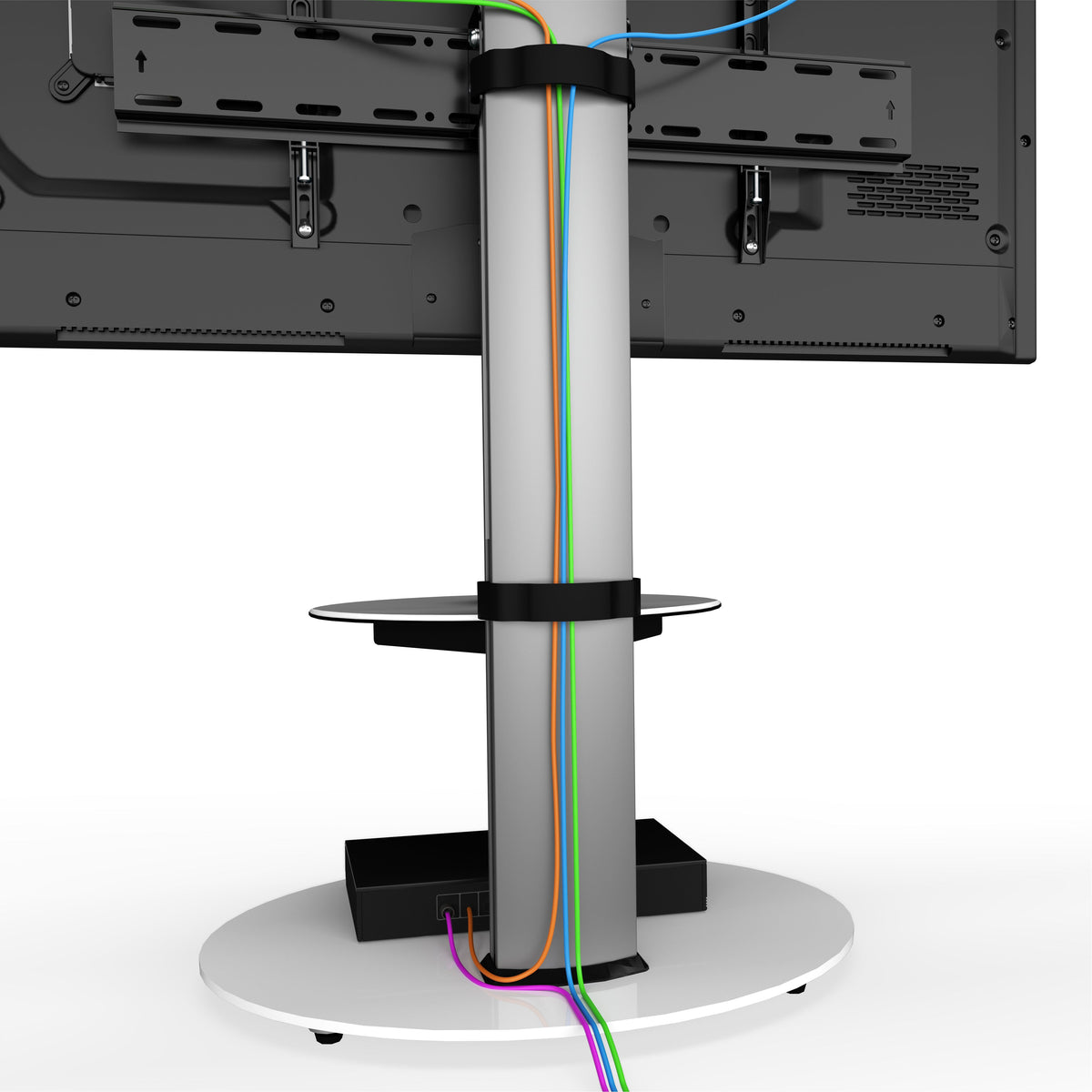 AVF Eno 60cm Pedestal TV Stand - Silver Column / White Glass Base and Shelf | FSL600ENSW from AVF - DID Electrical