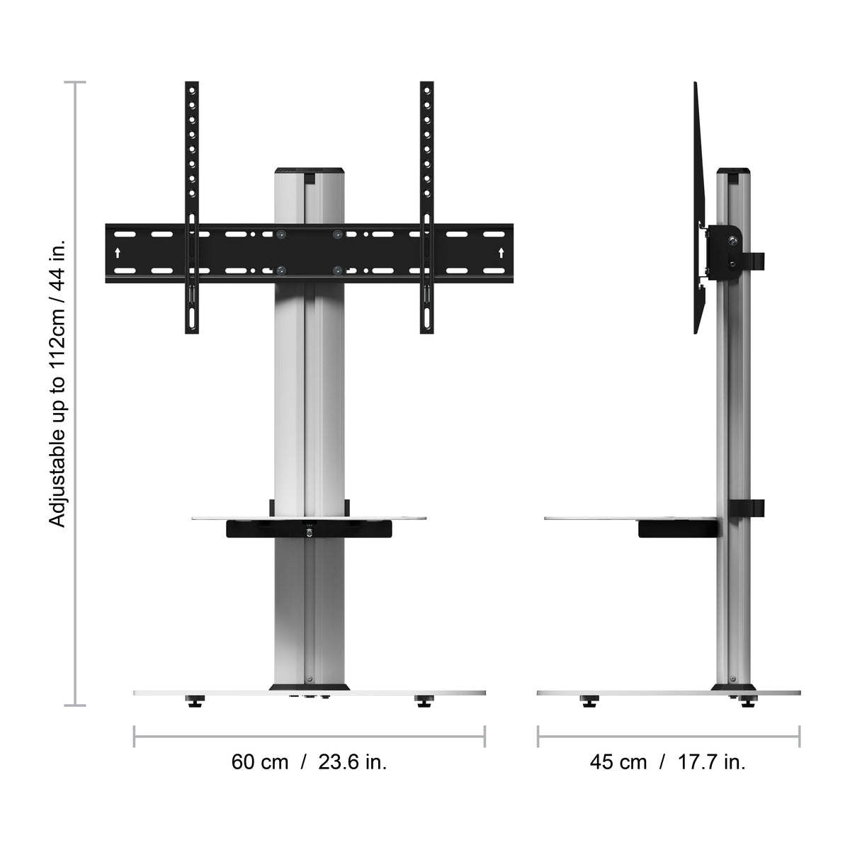 AVF Eno 60cm Pedestal TV Stand - Silver Column / White Glass Base and Shelf | FSL600ENSW from AVF - DID Electrical