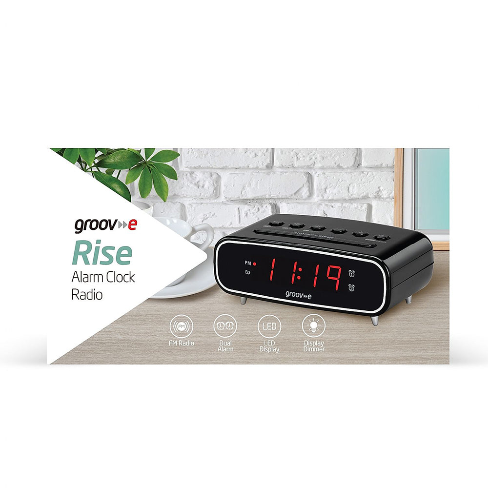 Groov-e Rise Alarm Clock Radio - Black | GVCR05BK from Groov-e - DID Electrical