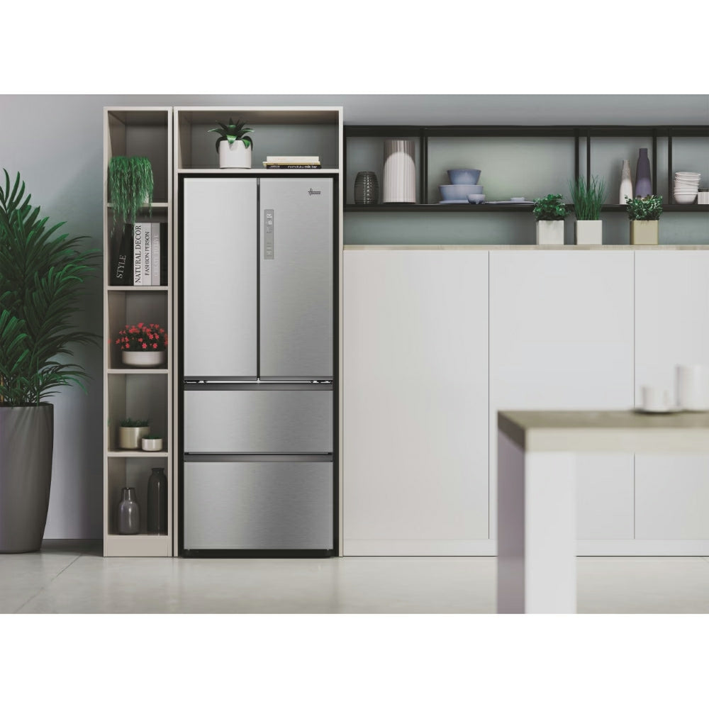 Hoover H-Fridge 700 Maxi 402L Frost Free Freestanding French Door Fridge Freezer - Platinum Inox | HONFQ2T718EXK from Hoover - DID Electrical