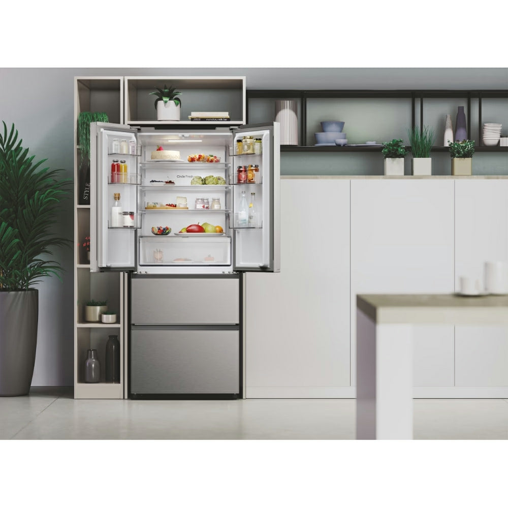 Hoover H-Fridge 700 Maxi 402L Frost Free Freestanding French Door Fridge Freezer - Platinum Inox | HONFQ2T718EXK from Hoover - DID Electrical