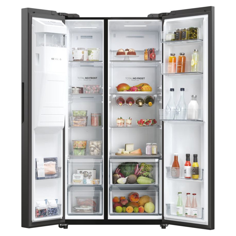 Haier SBS 90 Series 5 601L Frost Free Freestanding American Fridge Freezer - Slate Black | HSW59F18EIPT from Haier - DID Electrical
