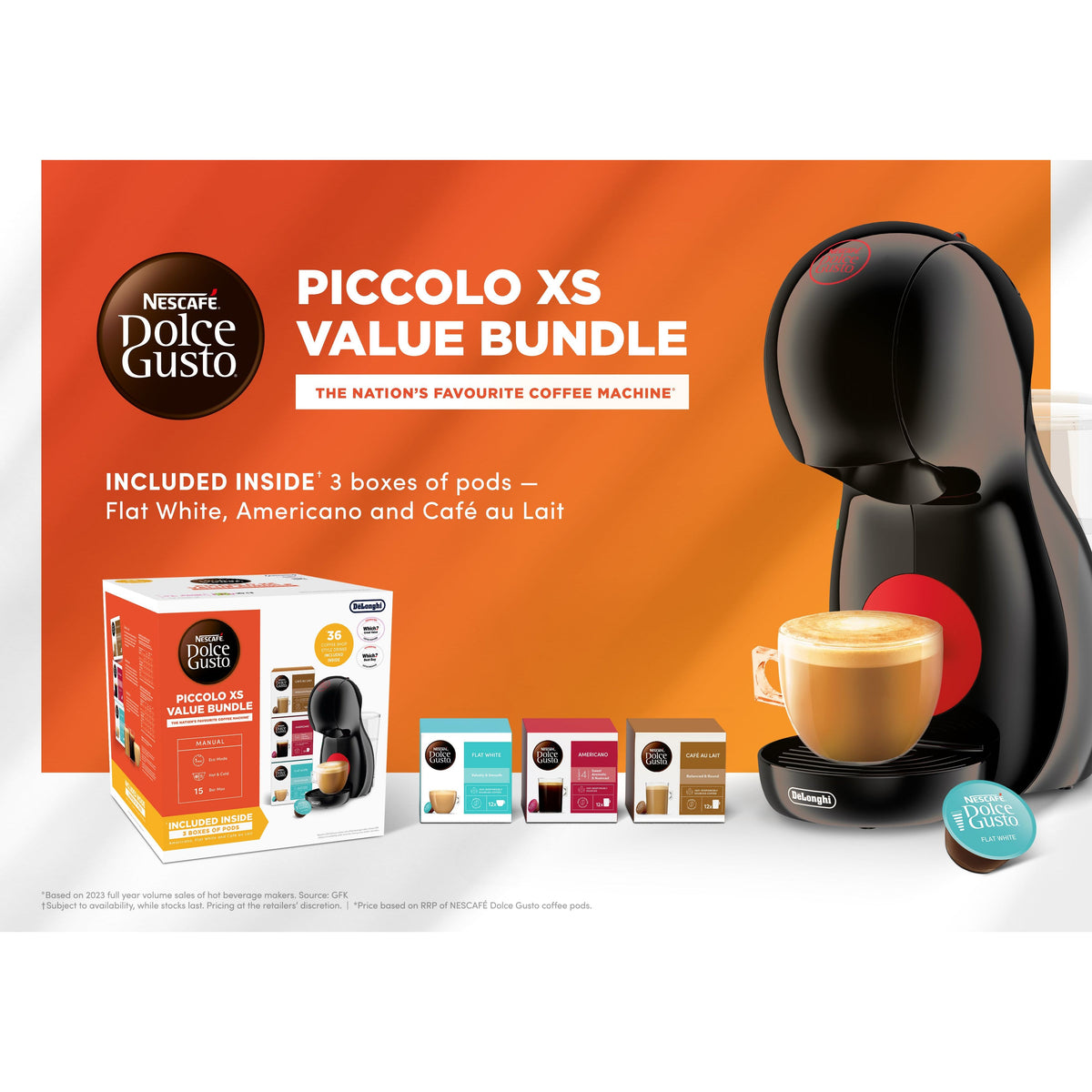 Nescafé DolceGusto Piccolo XS Pod Coffee Machine by De'Longhi - Value Bundle - Black | EDG210.BBUNDL from DeLonghi - DID Electrical