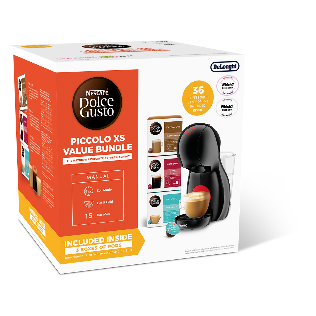 Nescafé DolceGusto Piccolo XS Pod Coffee Machine by De'Longhi - Value Bundle - Black | EDG210.BBUNDL from DeLonghi - DID Electrical