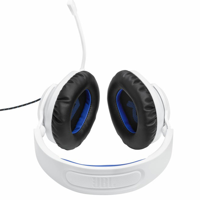 JBL Quantum 100P 40mm Driver Over-Ear Wired Gaming Headset - White & Blue | JBLQ100PWHTBLU from JBL - DID Electrical