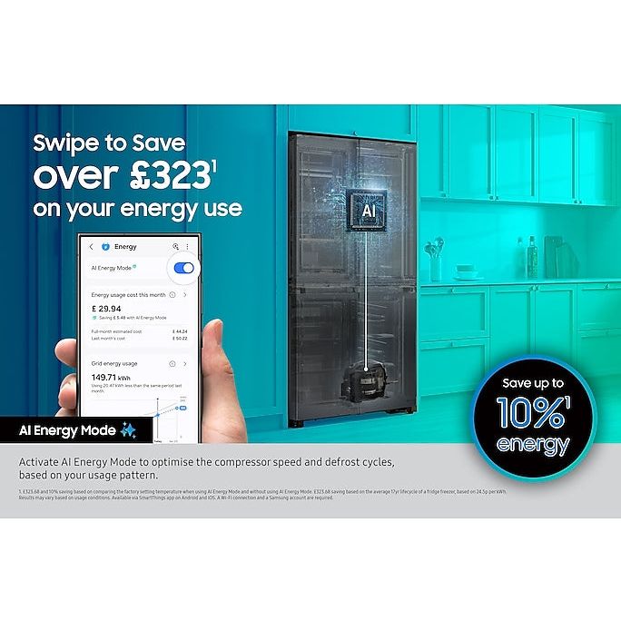 Samsung Series 6 SpaceMax Bespoke AI 659L Freestanding Fridge Freezer - Black Doi | RS70F65QEFEU from Samsung - DID Electrical