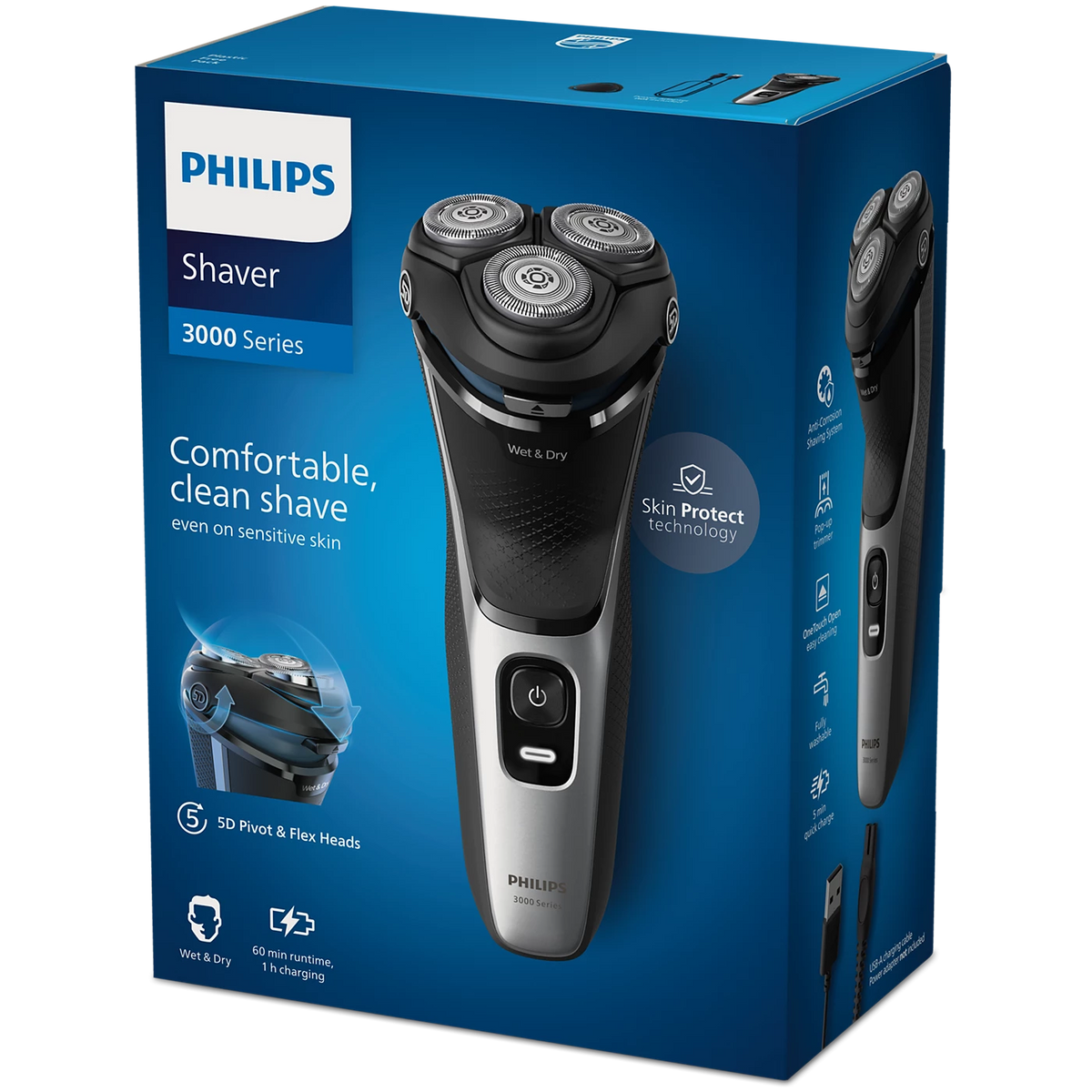 Philips Shaver 3000 Series Wet & Dry Electric Shaver - Bright Silver | S3143/00 from Philips - DID Electrical