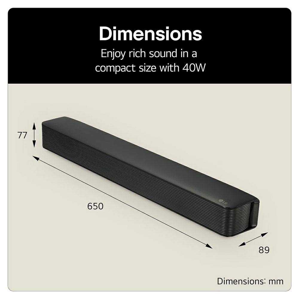 LG 2.0CH Soundbar - Black | SQM1.AGBRLLK from LG - DID Electrical