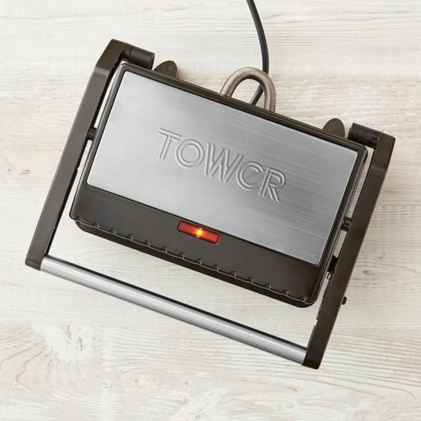 Tower 750W 3 Portion Health Grill & Panini Press with Non-stick Cerastone Coating - Stainless Steel | T27038 from Tower - DID Electrical