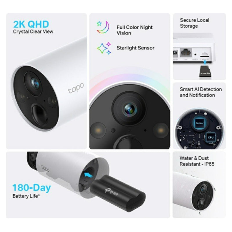 Tapo Smart Wire-Free Indoor & Outdoor Security Camera System - White | TAPOC420S2 from TP Link - DID Electrical