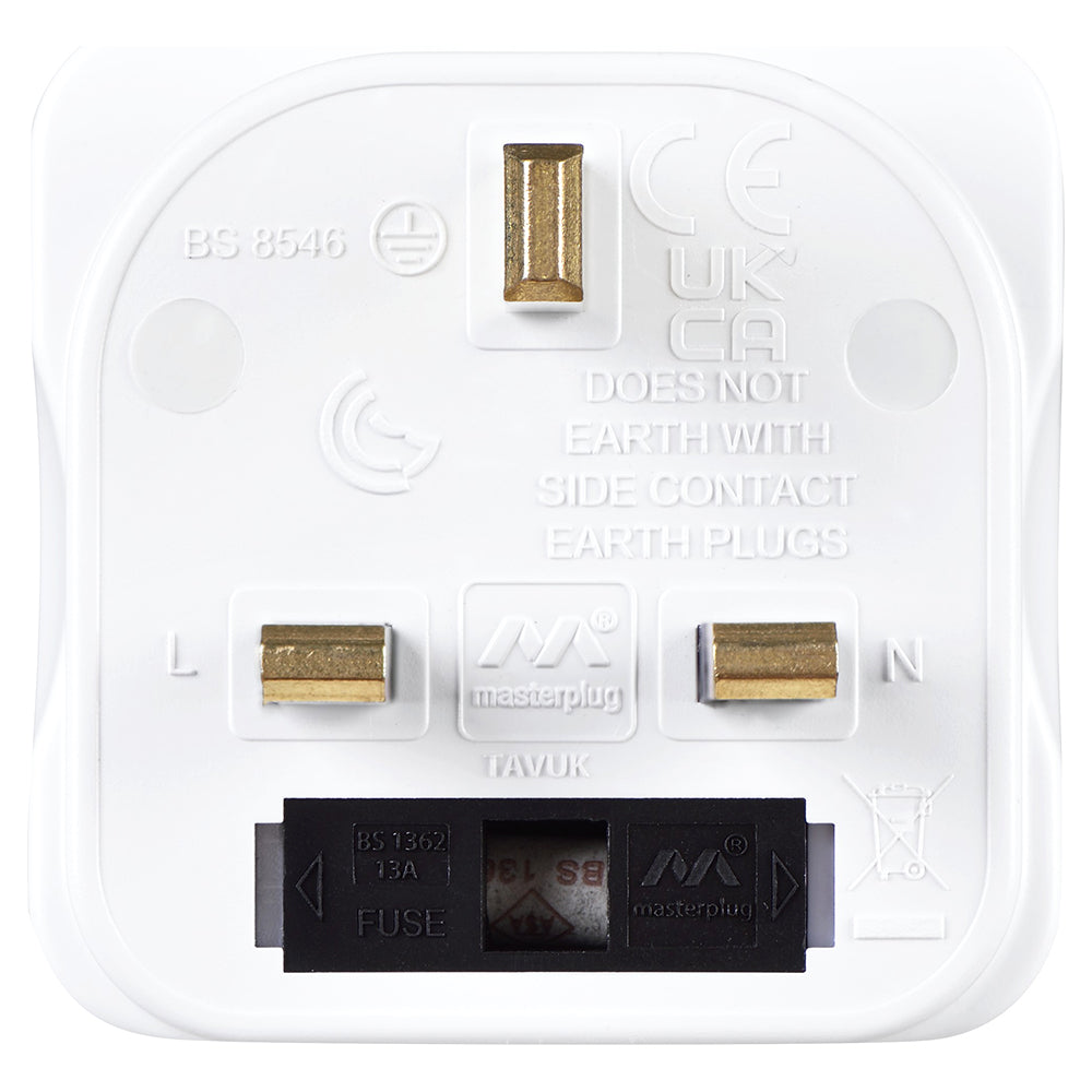Masterplug UK Travel Adaptor - White | TAVUK-MP from Masterplug - DID Electrical