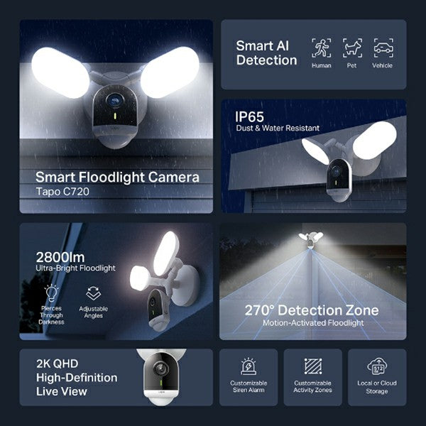 Tapo 2K Smart Floodlight Security Cameras - White | Tapo C720 from Tapo - DID Electrical