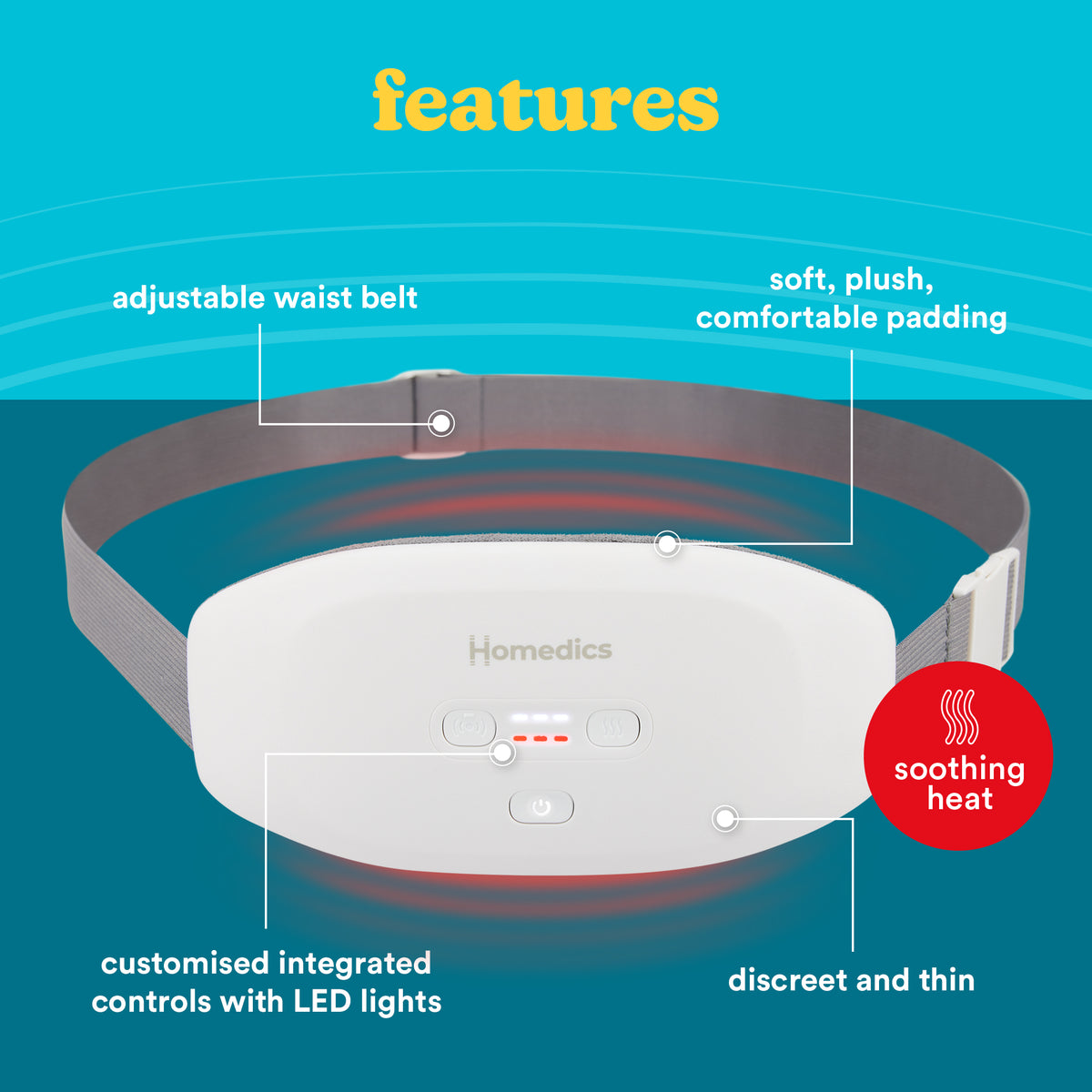 Homedics Cycle Comfort Heat and Vibration Belt - White & Grey | WMH-200H from Homedics - DID Electrical