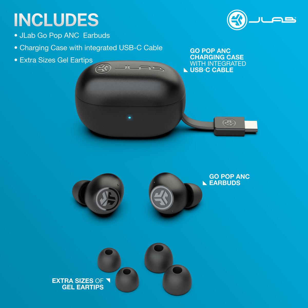 JLab Go Pop ANC In-Ear True Wireless Earbuds - Black | IEUEBGOANCRBLK124 from JLab - DID Electrical