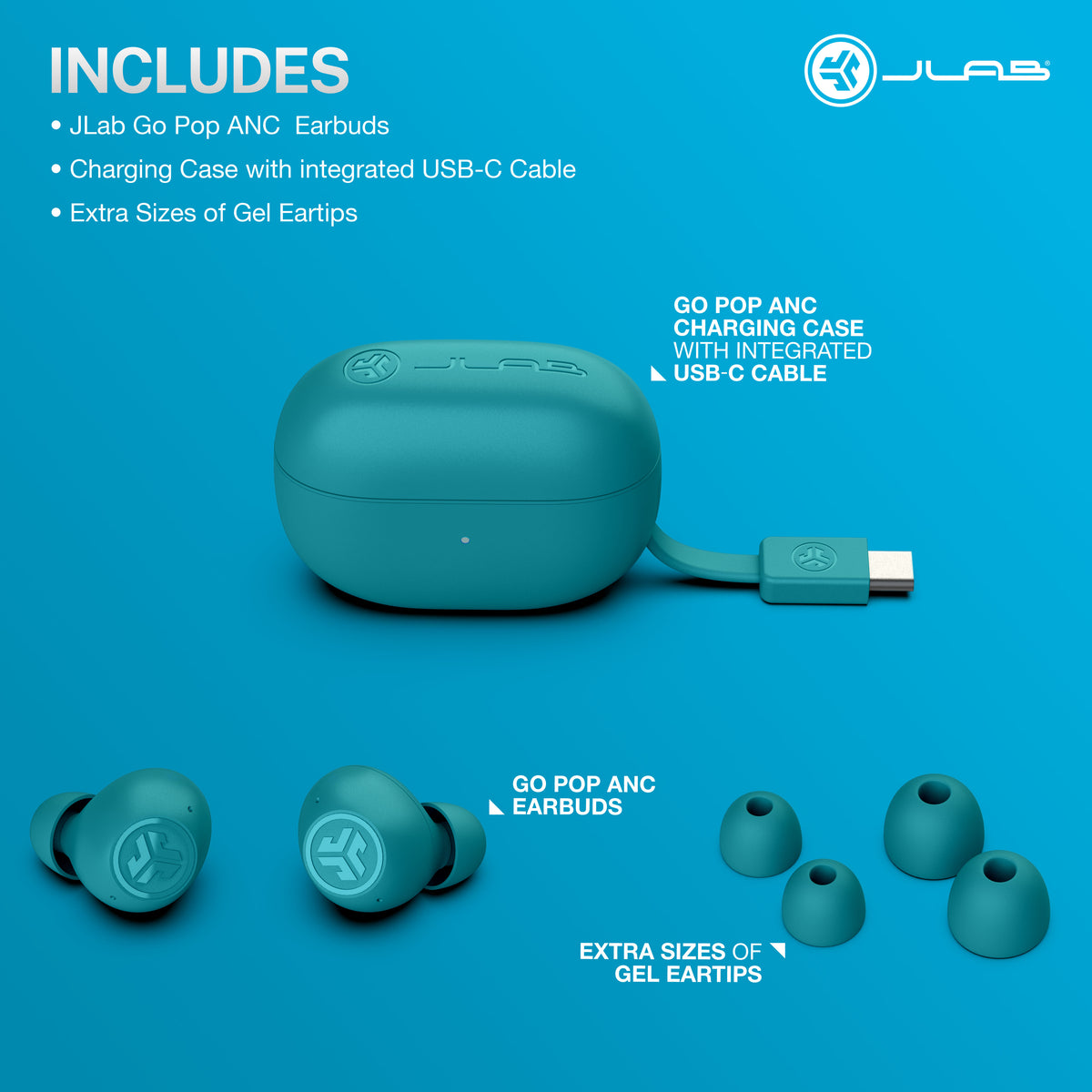 JLab Go Pop ANC In-Ear True Wireless Earbuds - Teal | IEUEBGOANCRTEL124 from JLab - DID Electrical