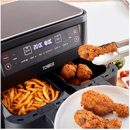 Tower Vortx 2400W 8L Dual Basket Air Fryer - Black | T17097 from Tower - DID Electrical