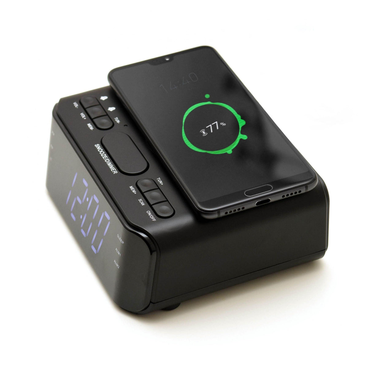 Groov-E FM Alarm Clock Radio with USB & Wireless Charging - Black | GVWC06BK from DID Electrical - guaranteed Irish, guaranteed quality service. (6977634009276)
