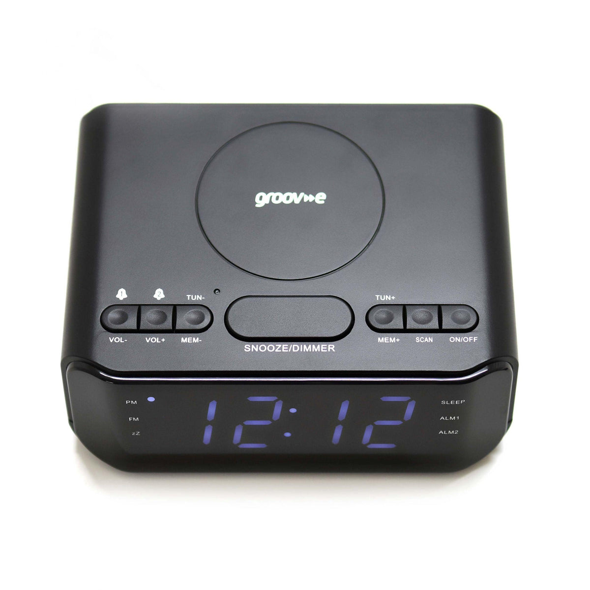 Groov-E FM Alarm Clock Radio with USB & Wireless Charging - Black | GVWC06BK from DID Electrical - guaranteed Irish, guaranteed quality service. (6977634009276)
