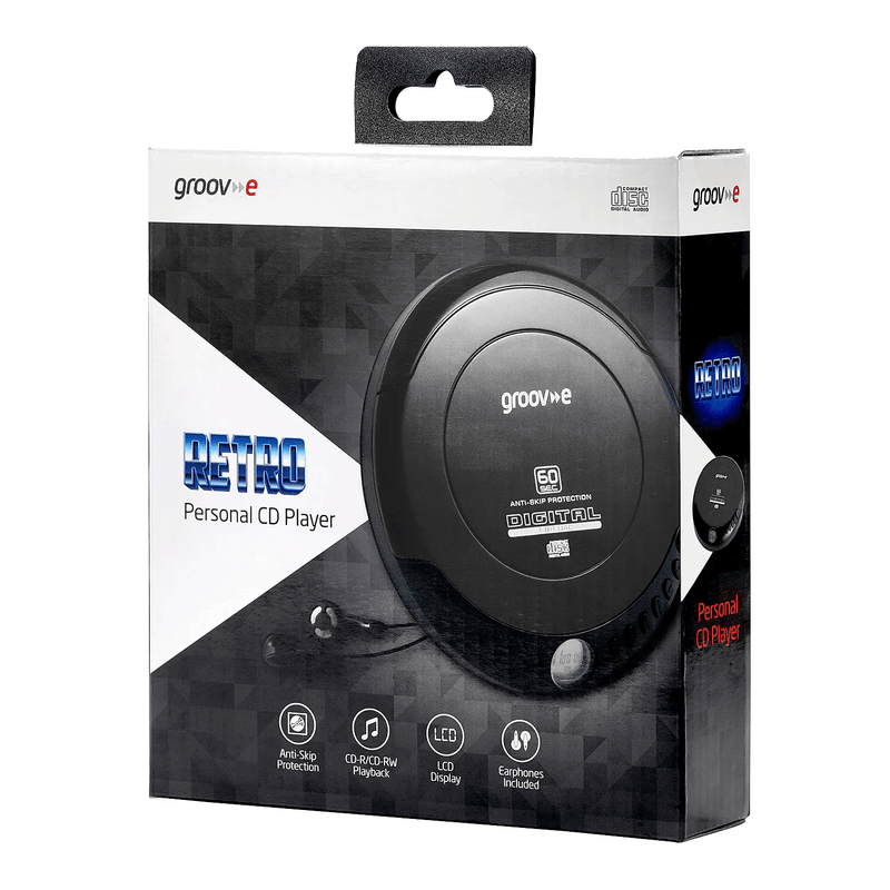Groov-e Retro Personal CD Player with Earphones - Black | GVPS110BK (7517897523388)
