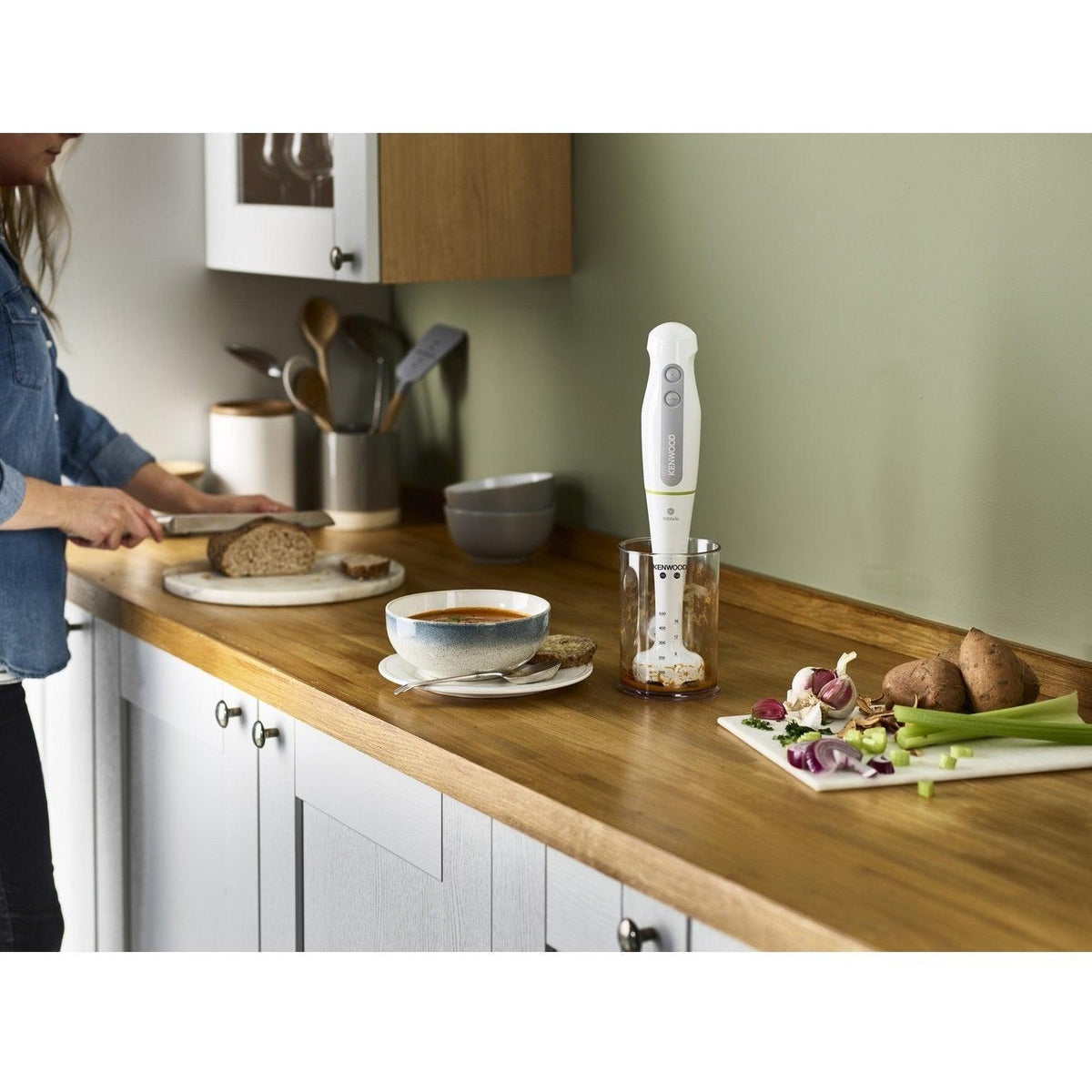 Kenwood 600W Triblade Hand Blender - White & Green | HDP100WG from DID Electrical - guaranteed Irish, guaranteed quality service. (6977402601660)
