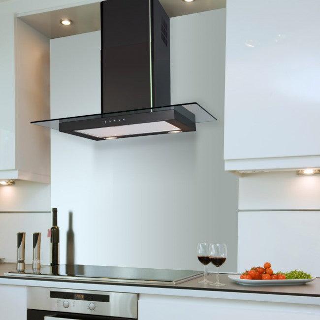 Luxair 90cm Island Cooker Hood - Black | LA-90-ST-GL-BLK (7216364355772)