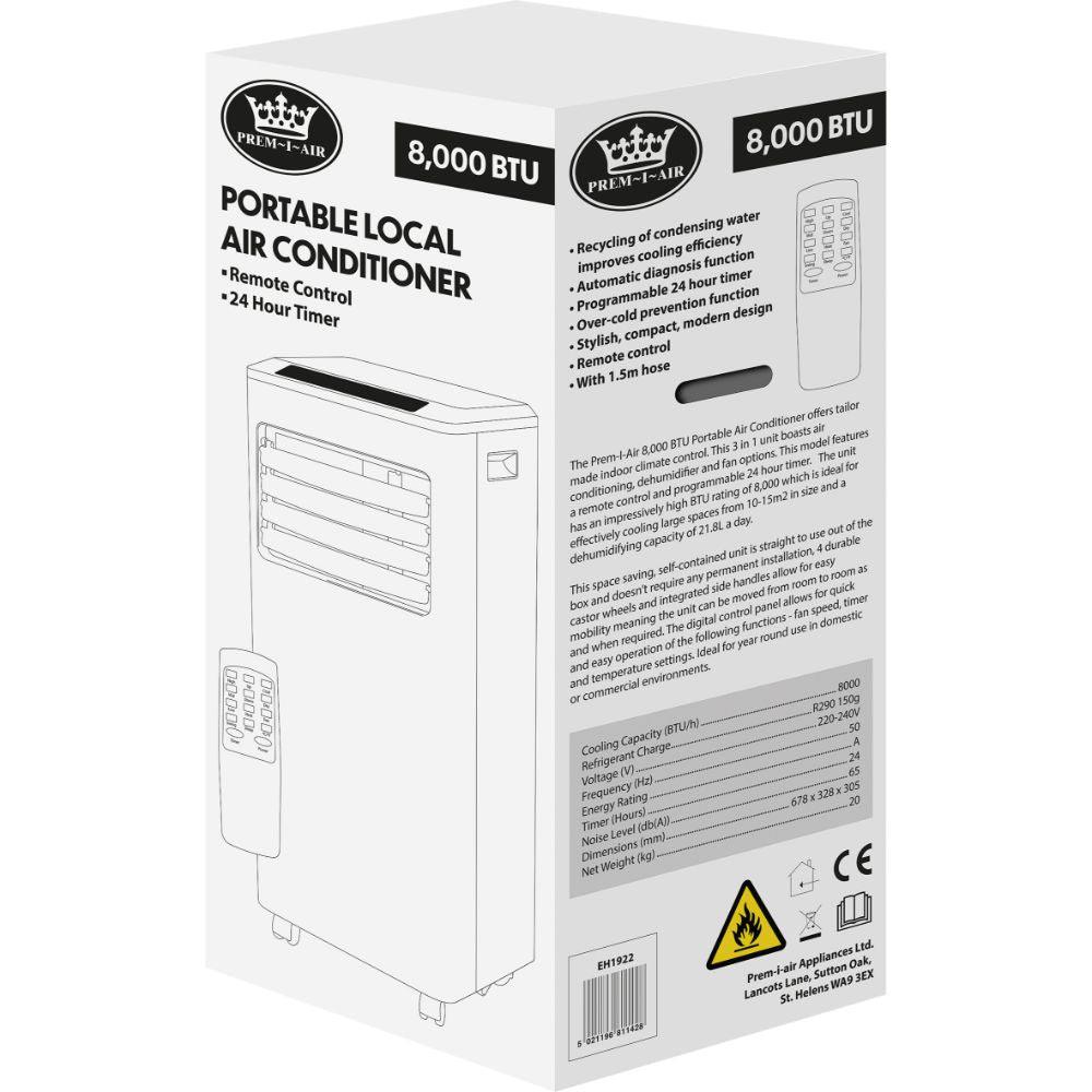 Prem-I-Air 8000 Btu Portable Local Air Conditioner and Remote Control - White | EH1922 (7209827827900)