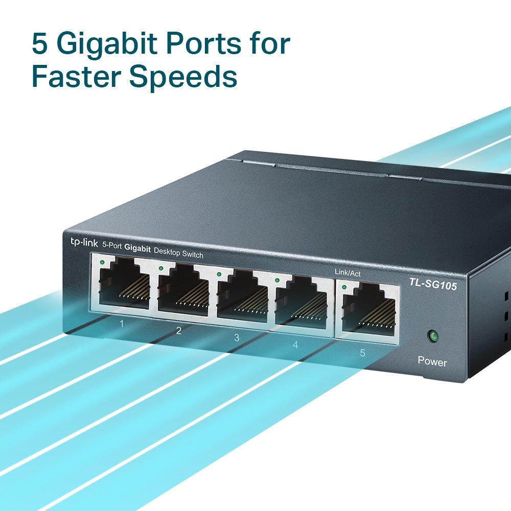 TP-Link 1000Mbps 5 Port Desktop Switch - Black | TL-SG105 (6890851467452)
