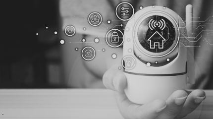 MAn holding an indoor smart home security camera