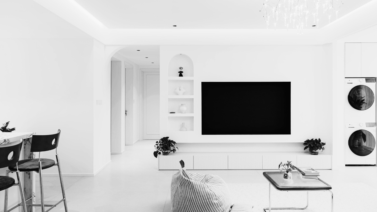 Large screen television in a living room