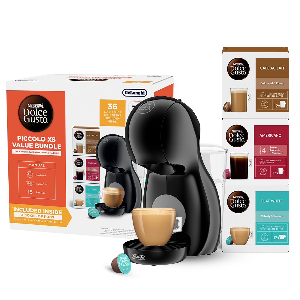 Nescafé Dolce Gusto Piccolo XS Pod Coffee Machine by De'Longhi - Value Bundle - Black | EDG210.BGY