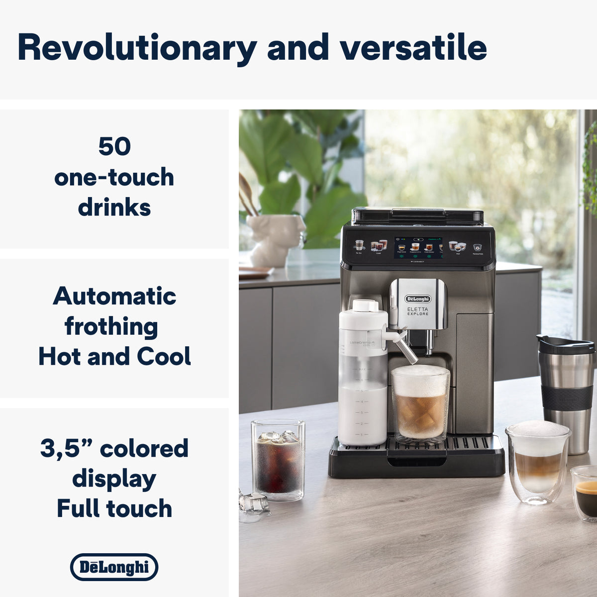 DeLonghi Eletta Explore Bean to Cup Coffee Machine with Cold Brew Technology - Titanium | ECAM450.86.T