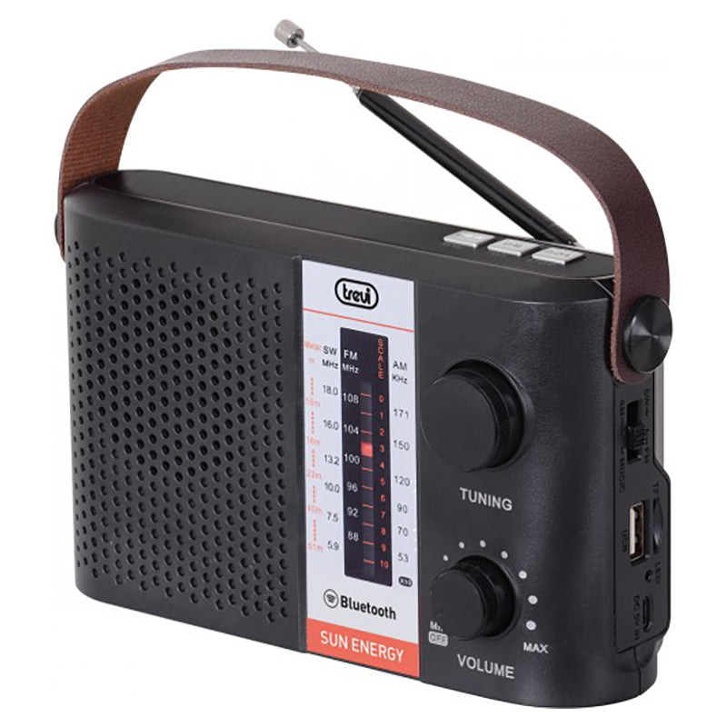 Trevi RA 7F25 BT Solar-Powered Multi-Band Portable Radio - Black | 026671 from Trevi - DID Electrical