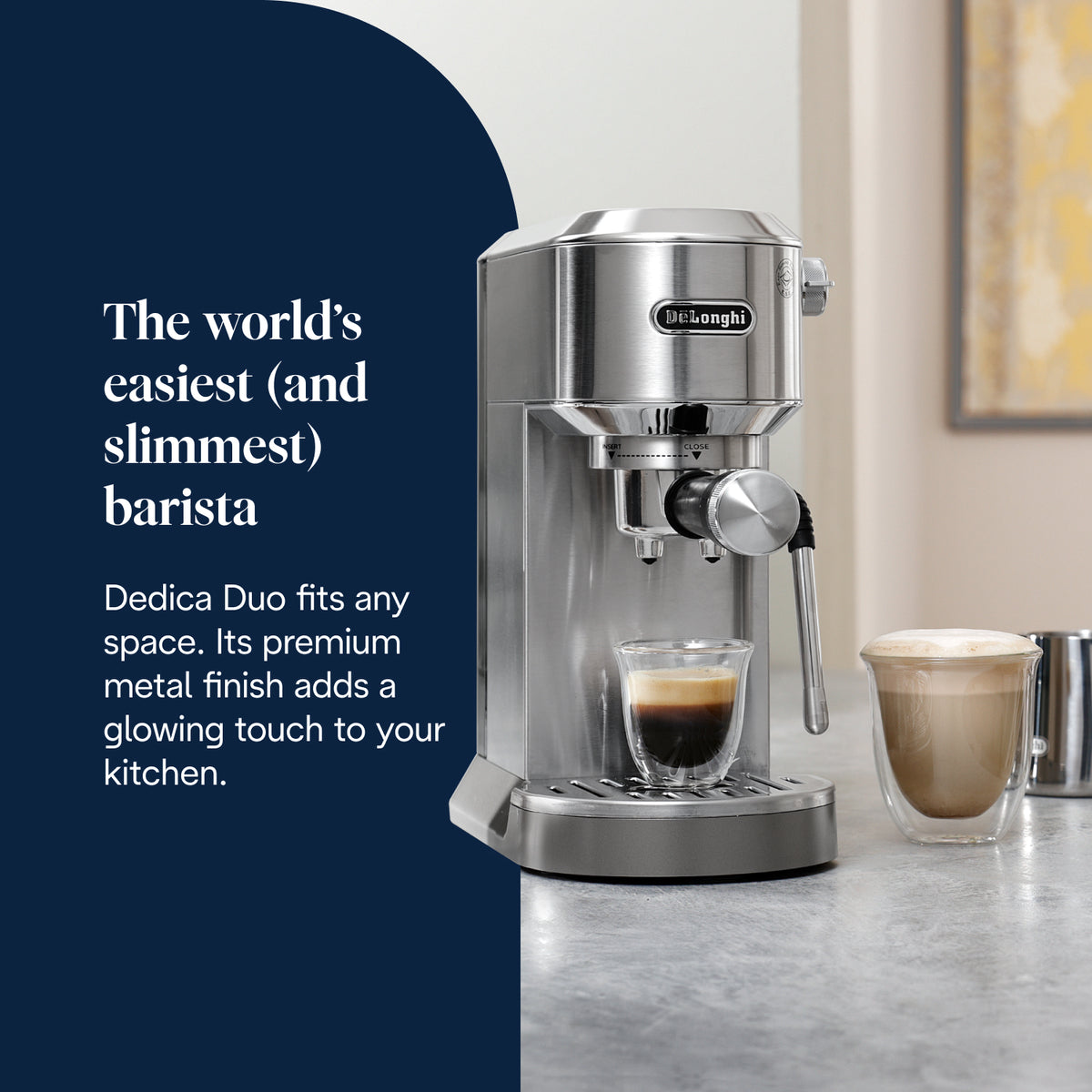 DeLonghi New Dedica Duo Manual Espresso Coffee Machine - Metal | EC890.M