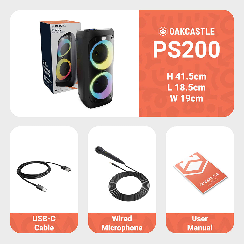 Oakcastle PS200 Portable Karaoke Party Speaker - Black | 1000002980 from Oakcastle - DID Electrical