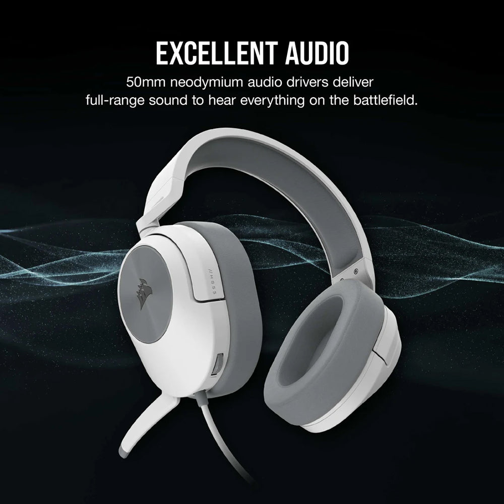 Corsair HS55 Over-Ear Wired Gaming Headset - White | 106-CA-9011261-EU from Corsair - DID Electrical