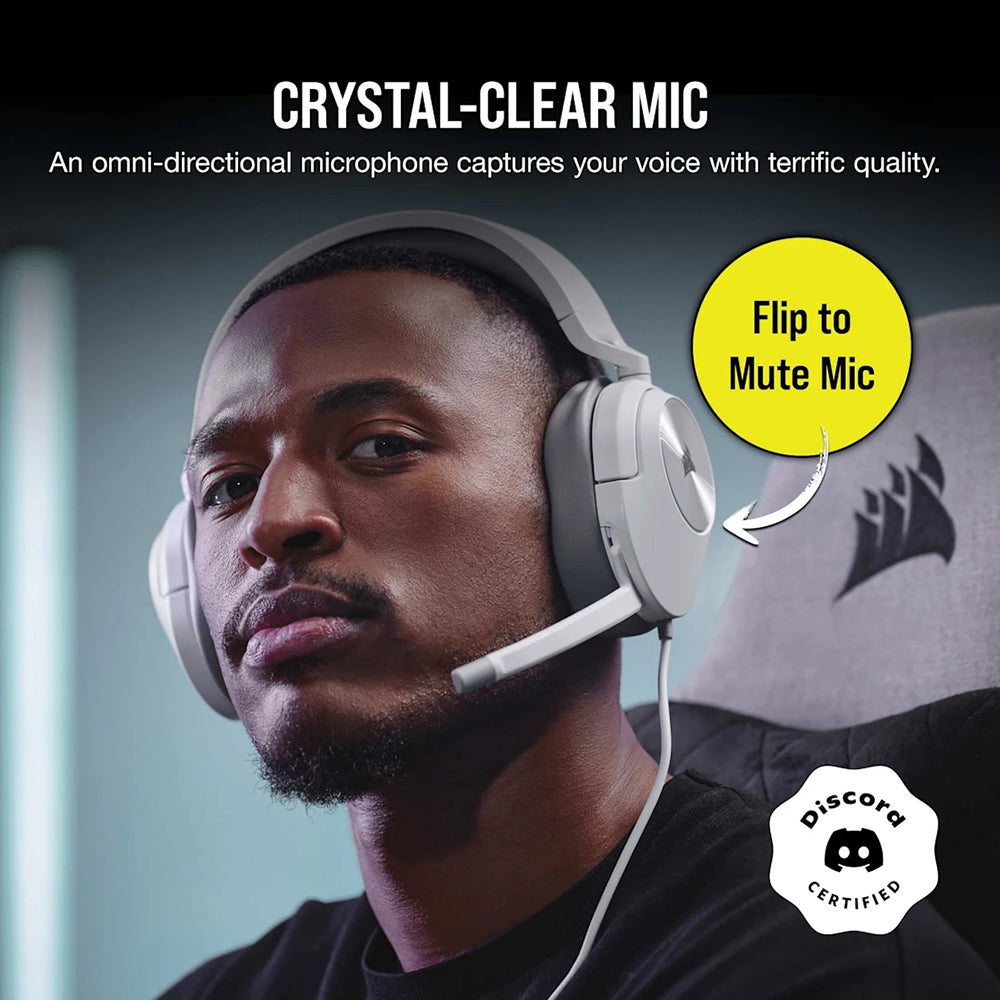 Corsair HS55 Over-Ear Wired Gaming Headset - White | 106-CA-9011261-EU from Corsair - DID Electrical