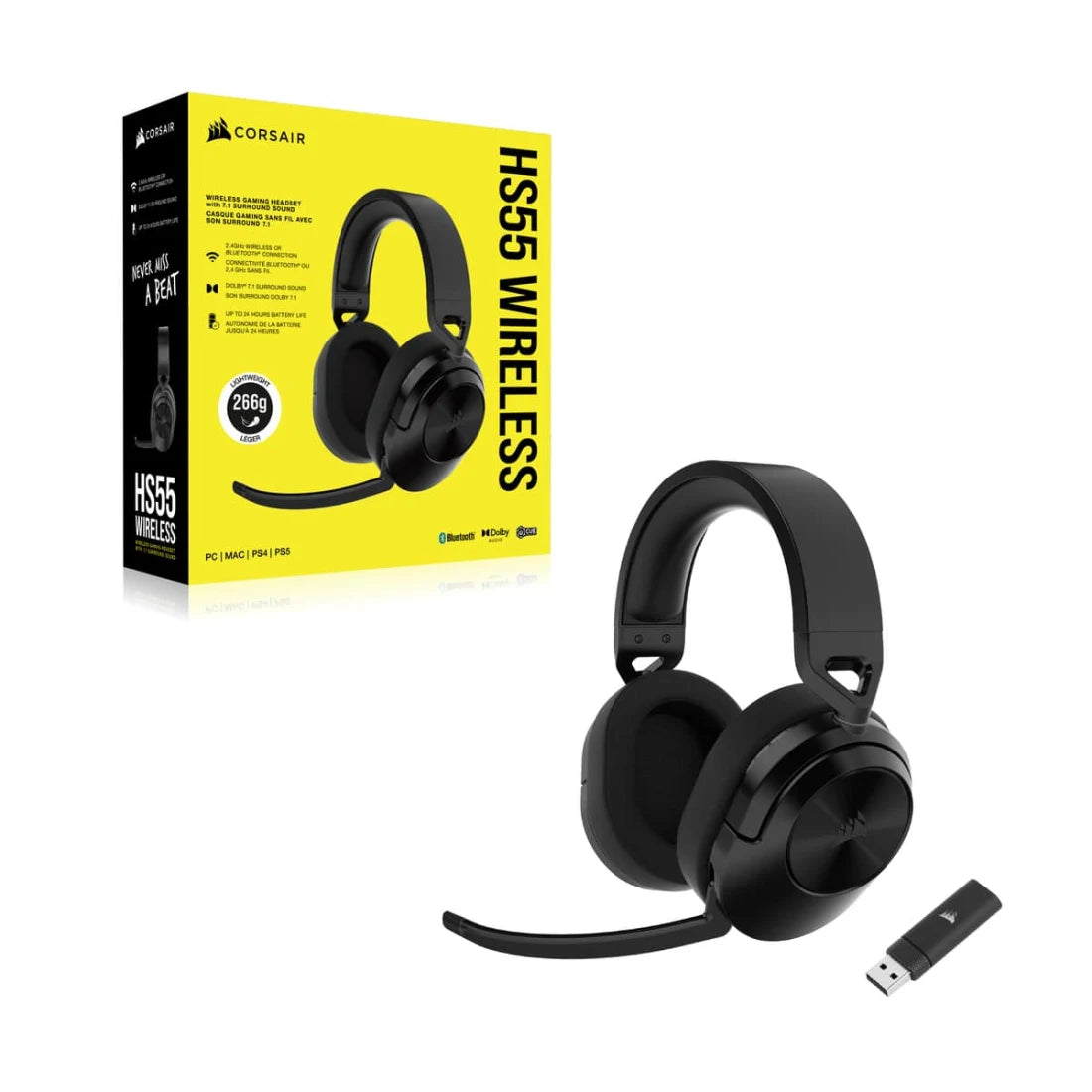 Corsair HS55 Over-Ear Wireless Bluetooth Gaming Headset - Carbon | 106-CA-9011280-EU from Corsair - DID Electrical